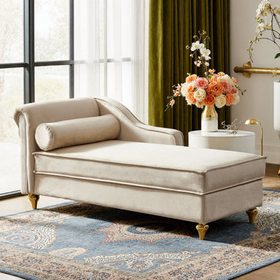 Méridienne moderne en velours avec rangement 60,6 po | Méridienne capitonnée avec pieds en métal doré et coussin amovible, décoration de salon et de chambre à coucher élégante