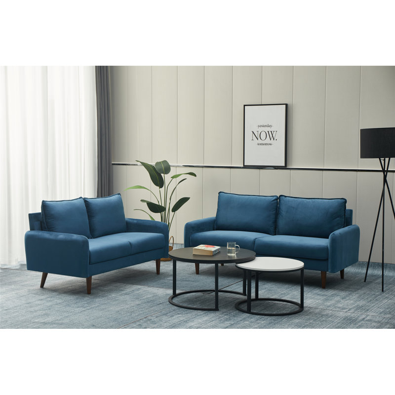 Ensemble de salon en velours 2 pièces Cococon, Velours bleu prussien