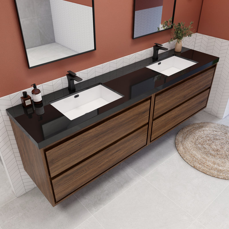 Ensemble de meuble-lavabo double 84 po Vickye, Bois de rose
