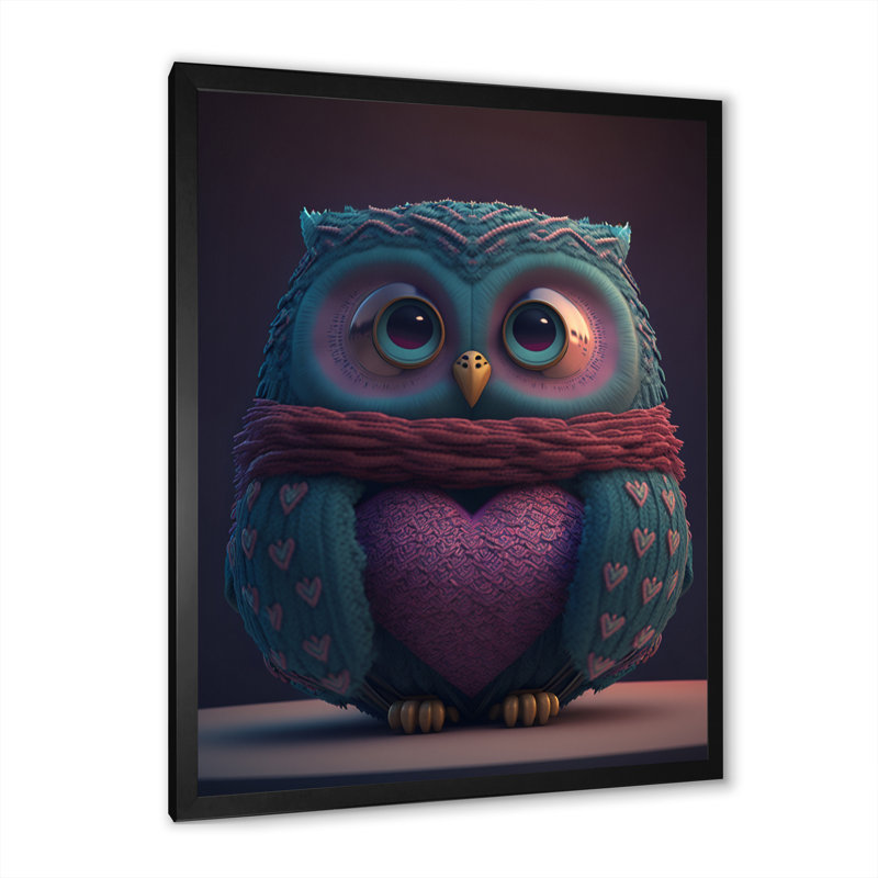 Motom hibou mignon tricoté de la Saint-Valentin - impression sur toile, H 32 po x l 24 po x P 1 po