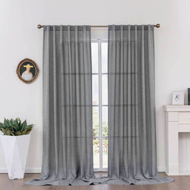 Paire de rideaux semi-transparents Dabachi, L 52 po x L 108 po, Gris clair