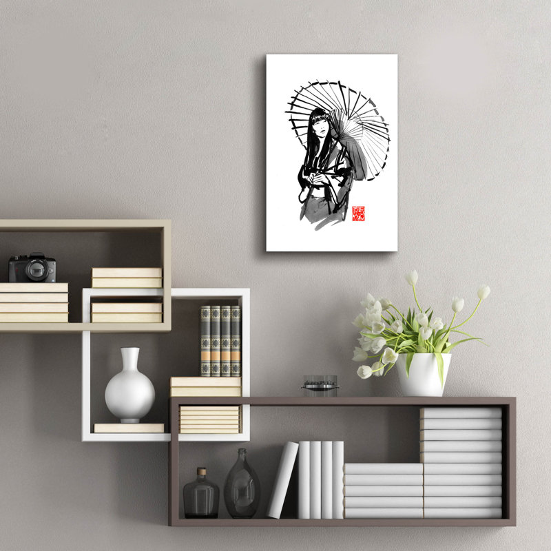 «Geisha Under Umbrella» par Pechane, H 24 po x l 16 po x P 0,2 po
