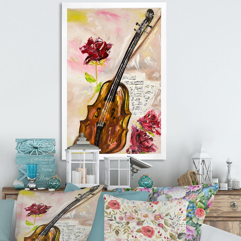 Violon et roses - sur, H 20 po x l 12 po x P 1 po, Impression blanche sur toile encadrée
