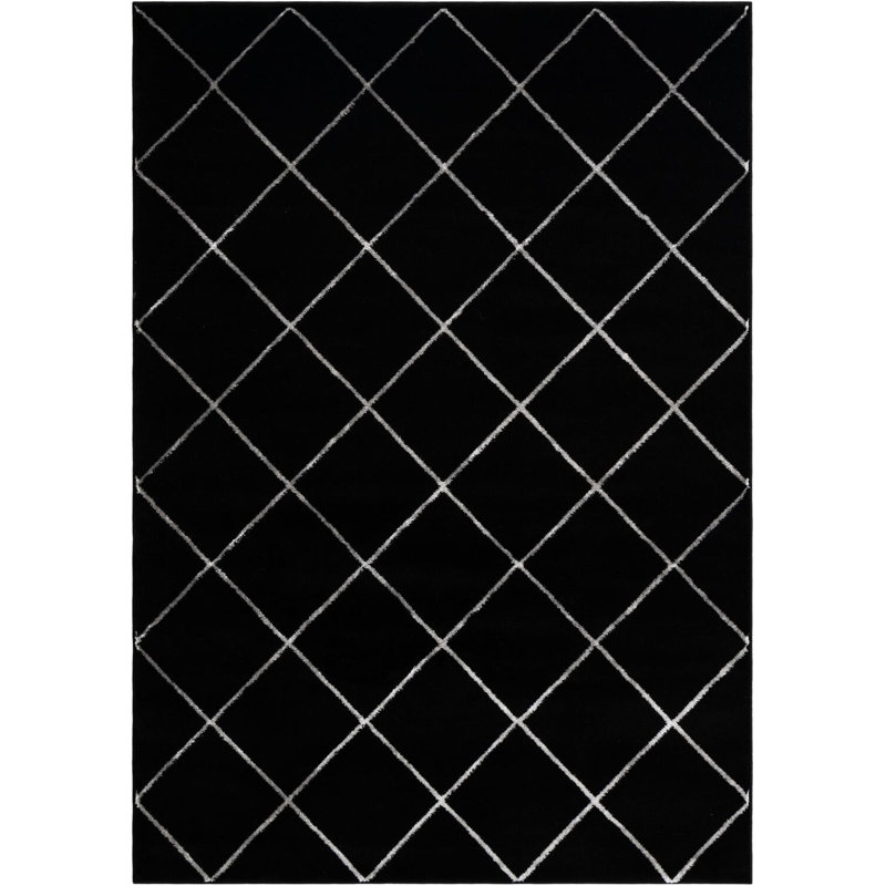 Tapis contemporain noir et argent Etowah, Rectangle 5 pi 1 po x 7 pi 1 po