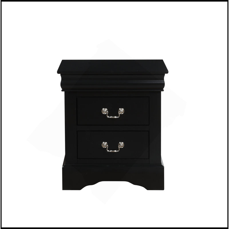 Table de chevet classique 1 pièce 2 tiroirs de style Louis Phillipe, Noir