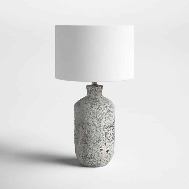 Gray Ceramic Table Lamp with Cream Drum Shade