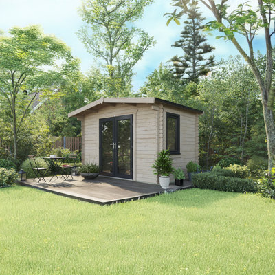 Powersheds 8 x 12ft Chalet Log Cabin, Doors Central - 44mm