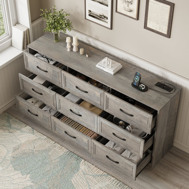 Commode 9 tiroirs pour chambre à coucher, Gris