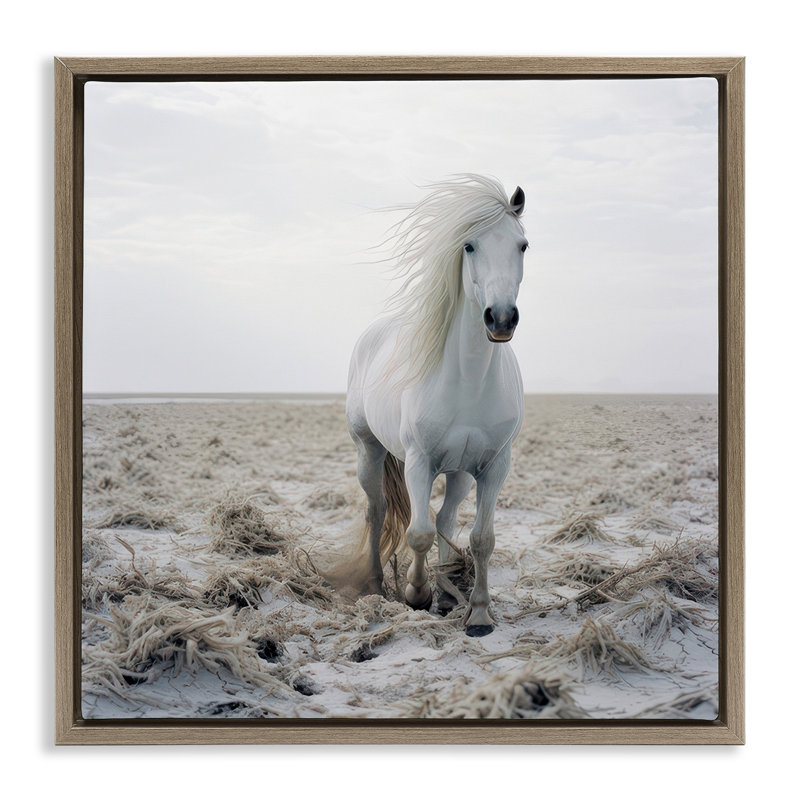 «Windswept Beach Horse», art mural encadré sur toile flottante par Ray Powers, Cadre flottant orme Montalcino