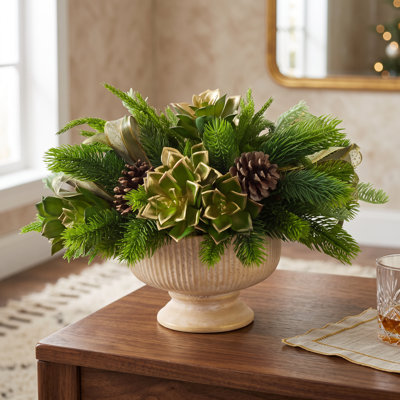 Holiday Centerpiece with Succulents and Pinecones