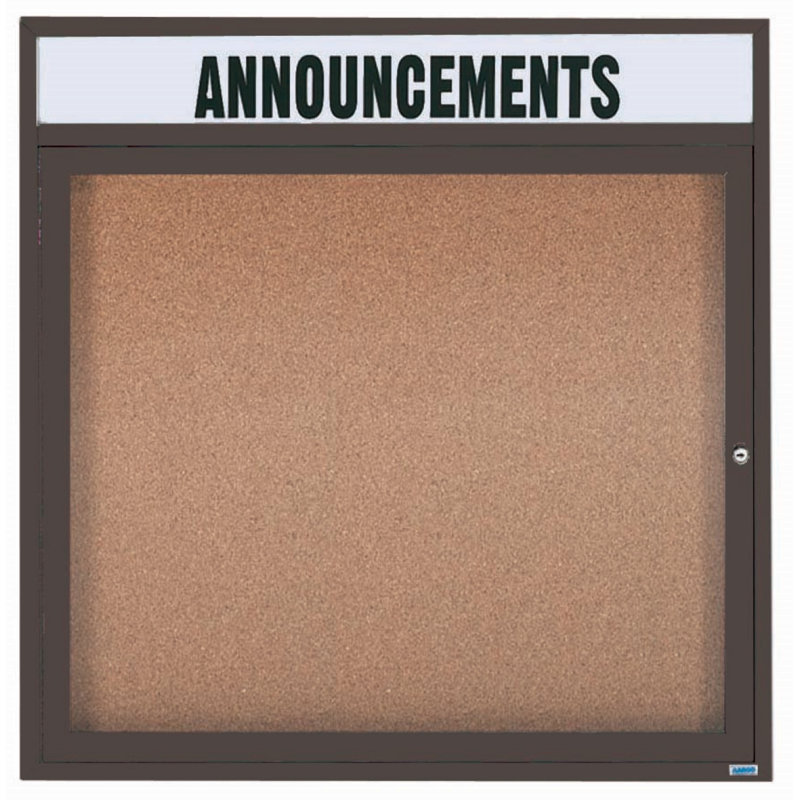 Tableau d'affichage mural illuminé et fermé, Bronze anodisé, Un, H 36 po x l 36 po