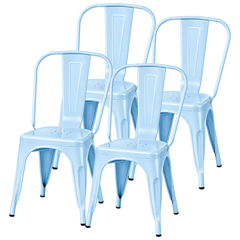 Ensemble de 4 chaises d'appoint empilables en métal, capacité de 159 kg (350 lb), Blue