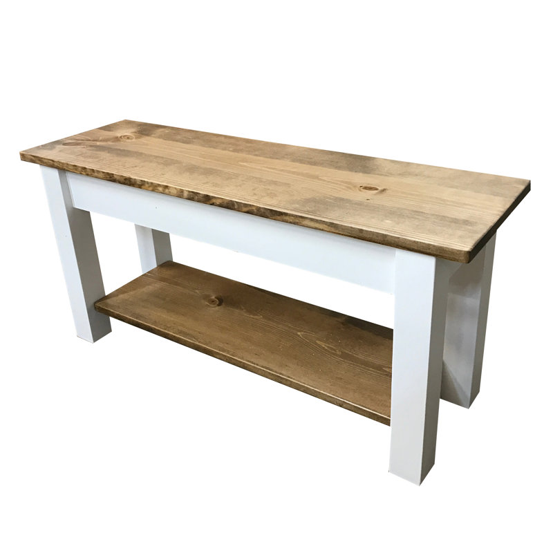 Banc de rangement en bois massif Mccardle, H 17 po x l 36 po x P 12 po, Naturel / Blanc