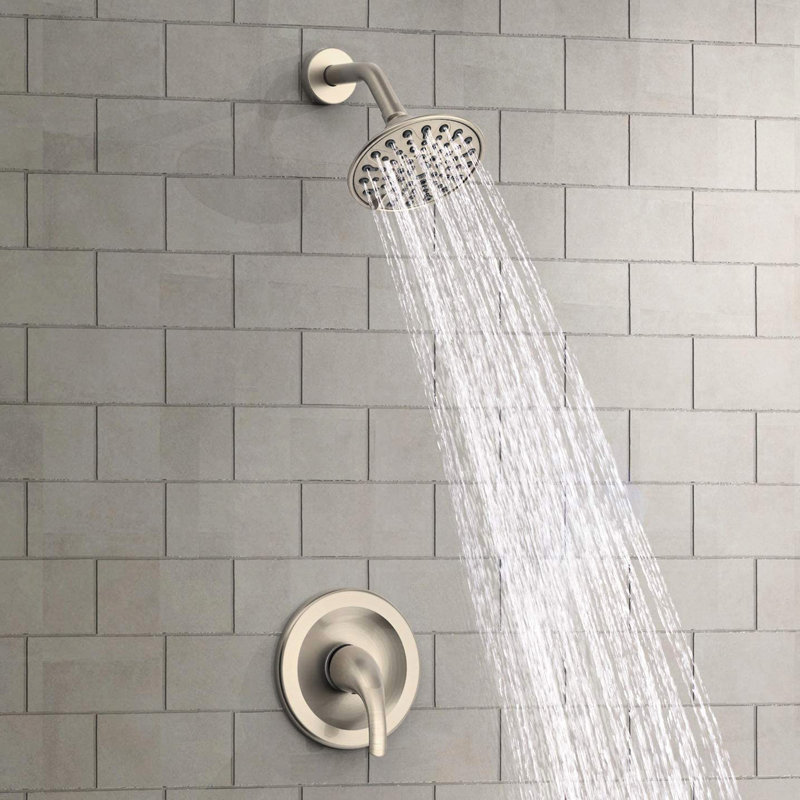Pomme de douche murale à 6 jets avec valve et bras inclus, joint réglable sur 360 sur la tête, trous pour un entretien facile, robinet en plastique nickel brossé, joint, finition