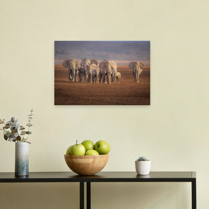 African Elephant Herd Peaceful Abstract Contemporary Elephant Landscape Nature Wall Art Print, 30.48cm H x 45.72cm W