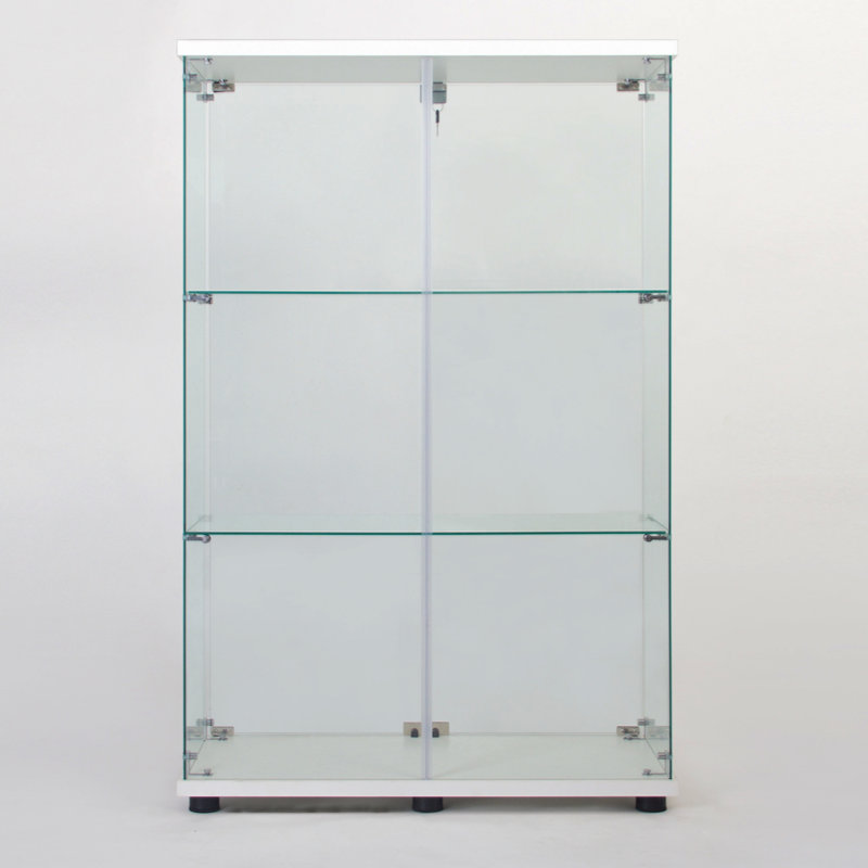 Armoire vitrée à deux portes avec 3 tablettes et armoire décorative, Blanc