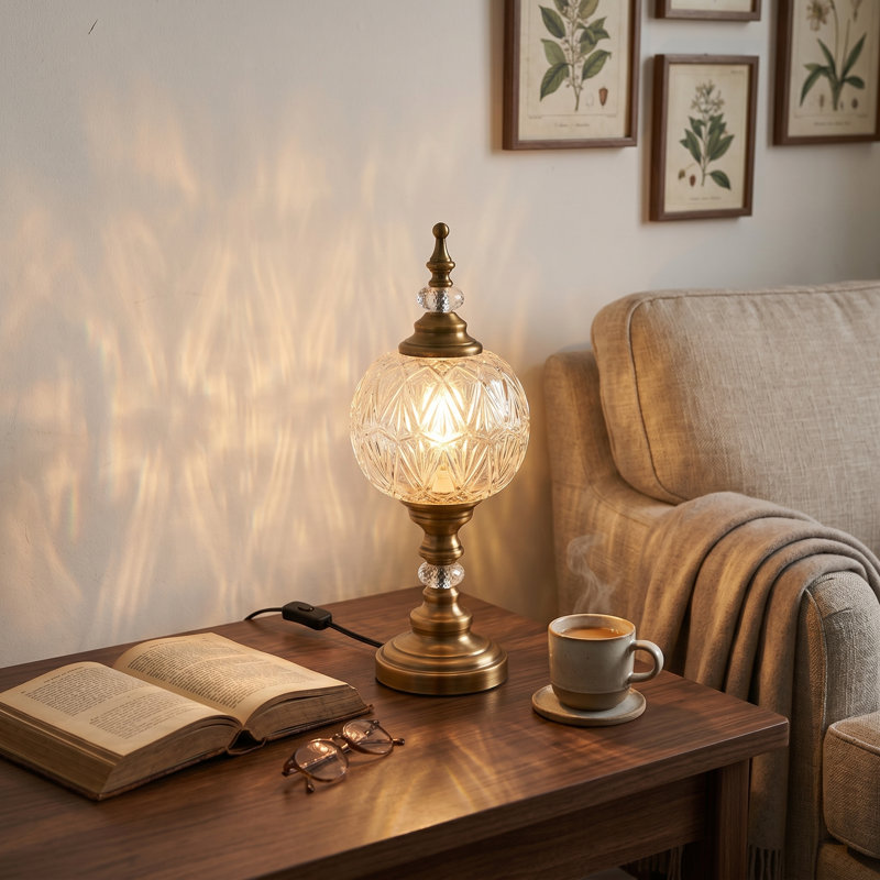 Lampe de table rétro en verre embossé