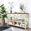 Console avec deux tablettes ouvertes, structure en bois de pin massif et pieds pour le salon