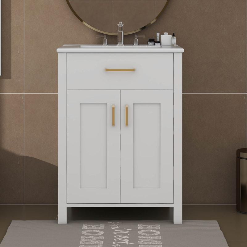 Ensemble de meuble-lavabo 24 po avec lavabo, meuble de rangement moderne avec cadre en bois massif et tiroir basculant