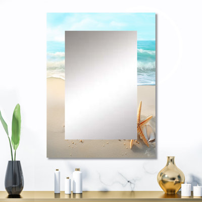 Étoile de mer et coquillages I - miroir mural unique de plage, miroir moderne, impression d'art en métal