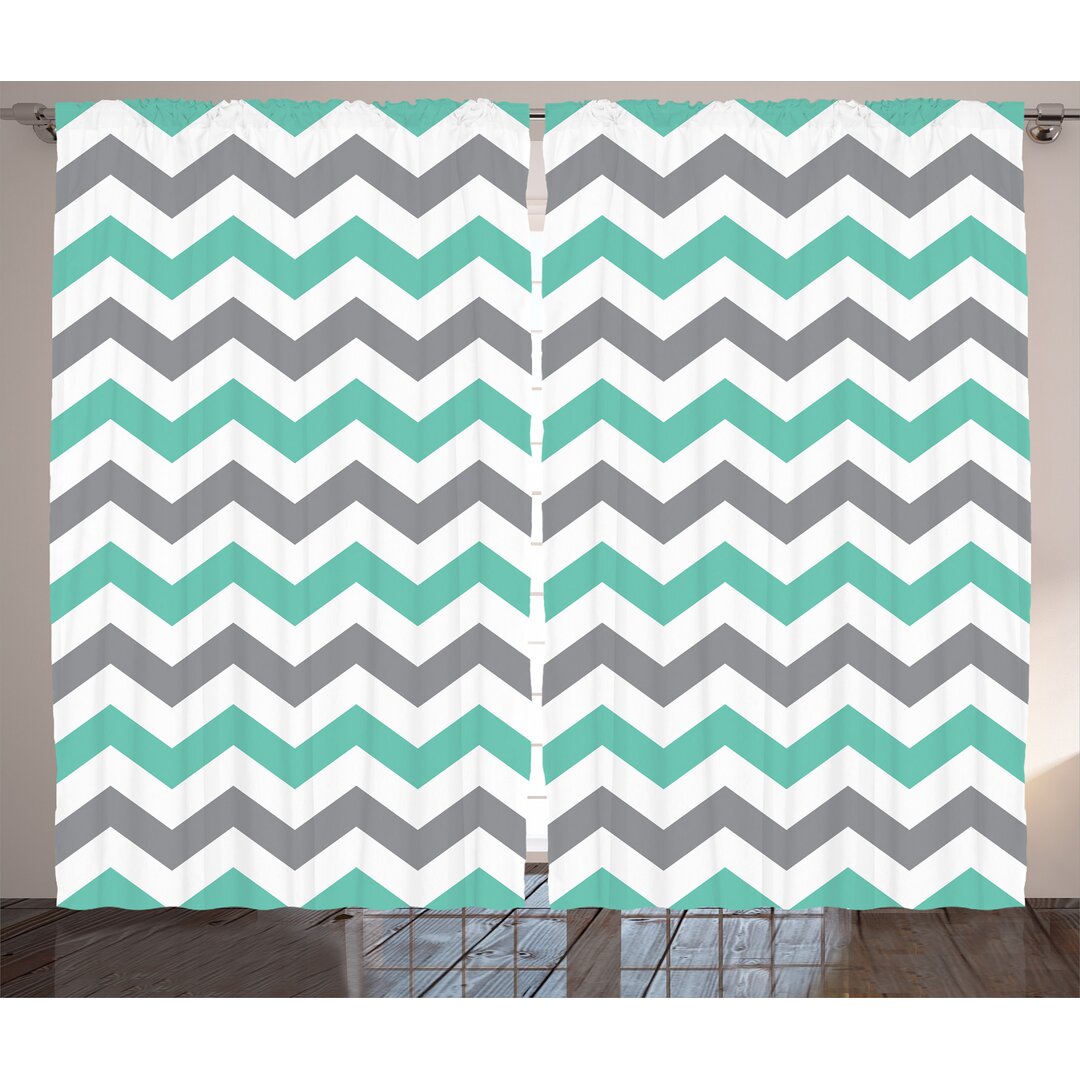 Rustikaler Vorhang, Geometrische Wavy Zigzag, Chevron, Seafoam Grau Weiß