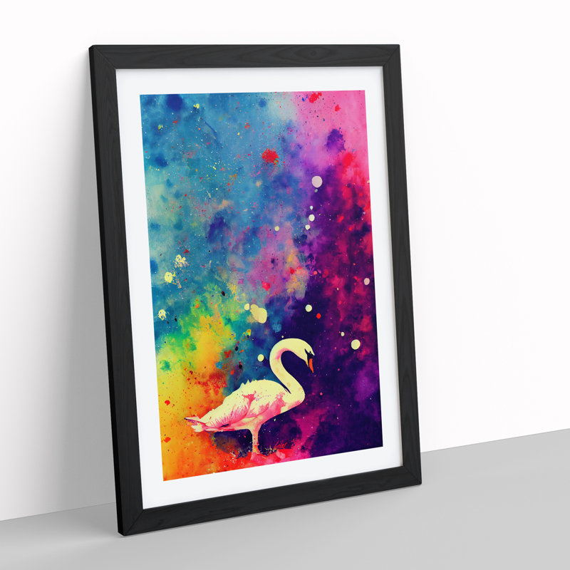 Swan Paint Splash - Single Picture Frame Print, Black Framed, 34cm H x 25cm W x 2cm D
