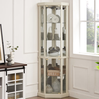 Vitrine lumineuse avec fini blanc antique, 16,87 po Profondeur, portes vitrées, espace de rangement polyvalent, vitrine élégante