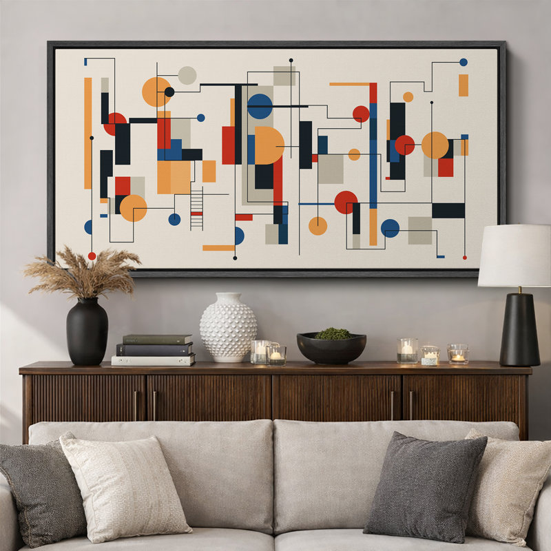 Abstract Vibrant Color Blocks " Abstract Mechanical Symphony Geometric Shapes And Lines Modern Art Relax Warm Extra Large Pictures "