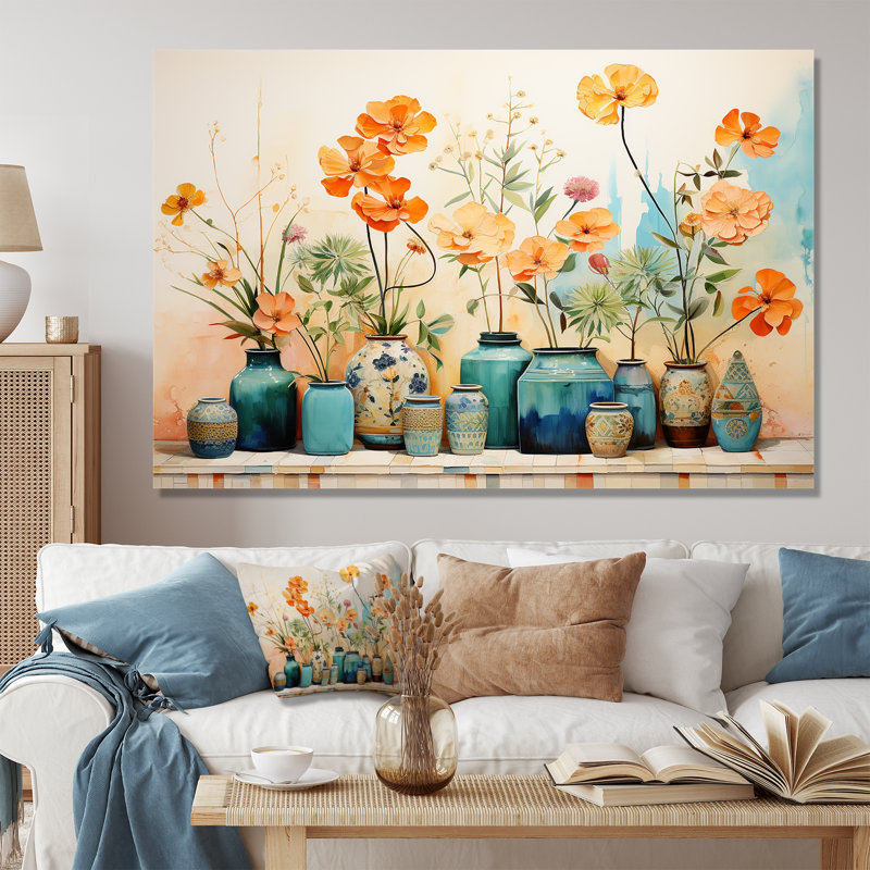 Aquarelle florale bleue II - art mural Boho, Toile tendue, H 40 po x l 60 po x P 1,5 po