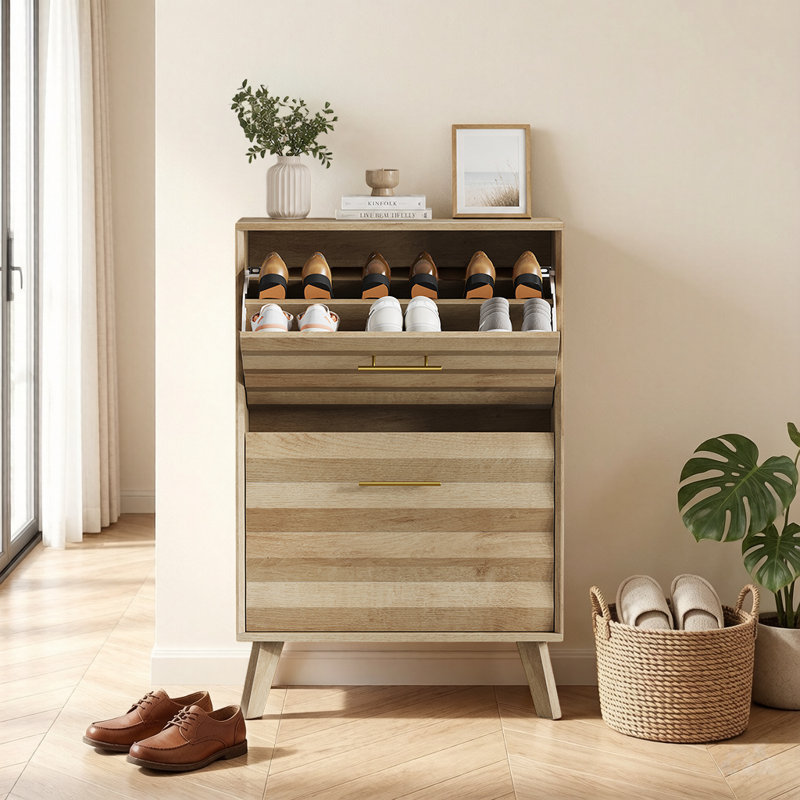 Armoire de rangement pour chaussures 23,6 "Mid-Century, Chêne