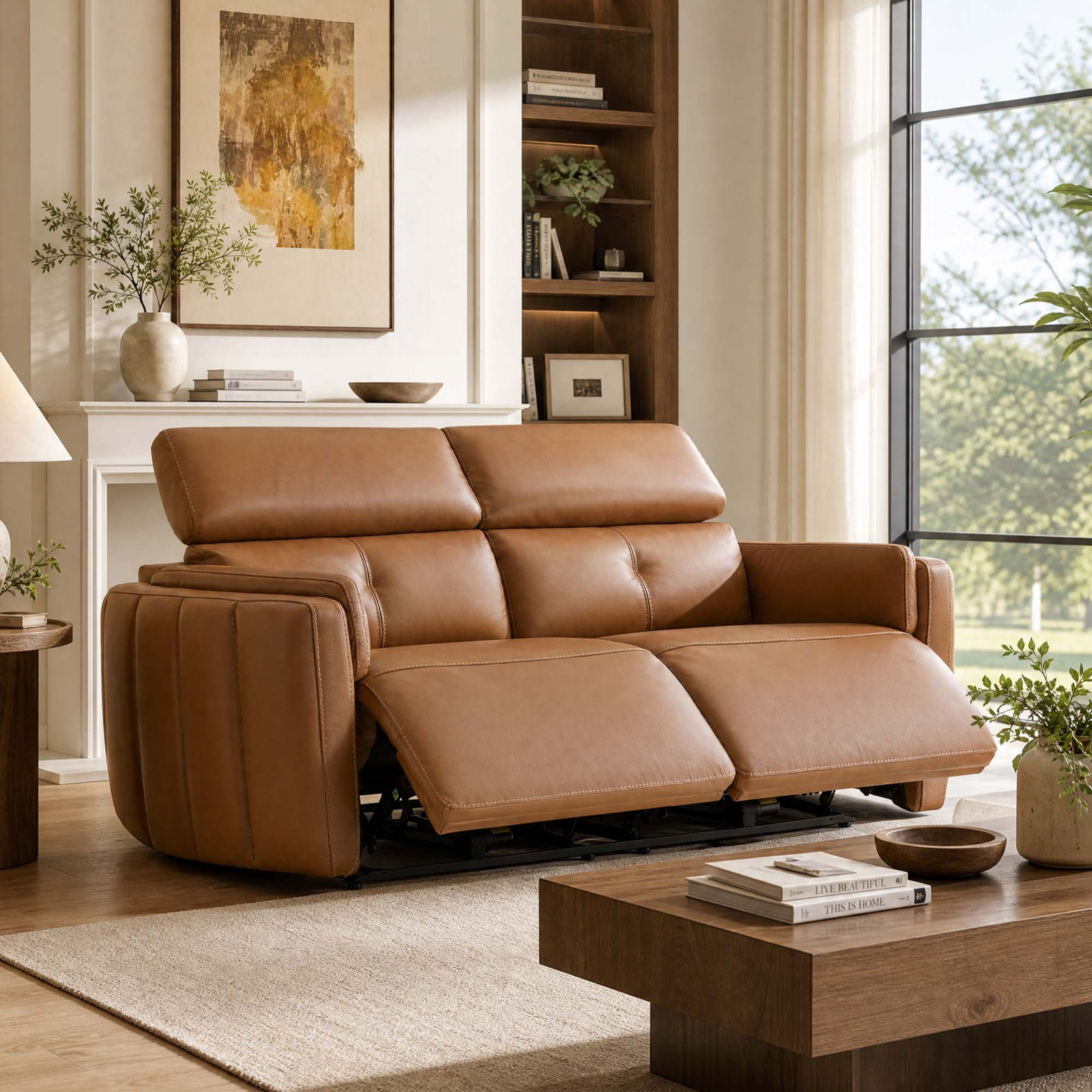 80.7'' Genuine Leather Zero Gravity Power Reclining Sofa, Boston Saddle