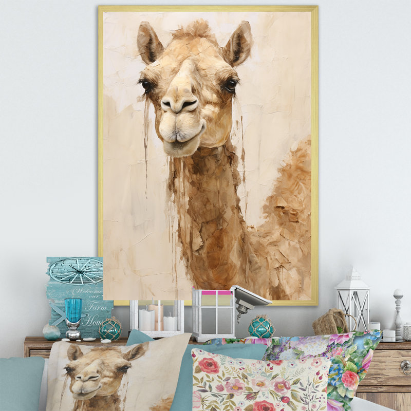 Minimalisme beige chameau II sur toile, H 32 po x l 16 po x P 1 po, Cadre doré simple