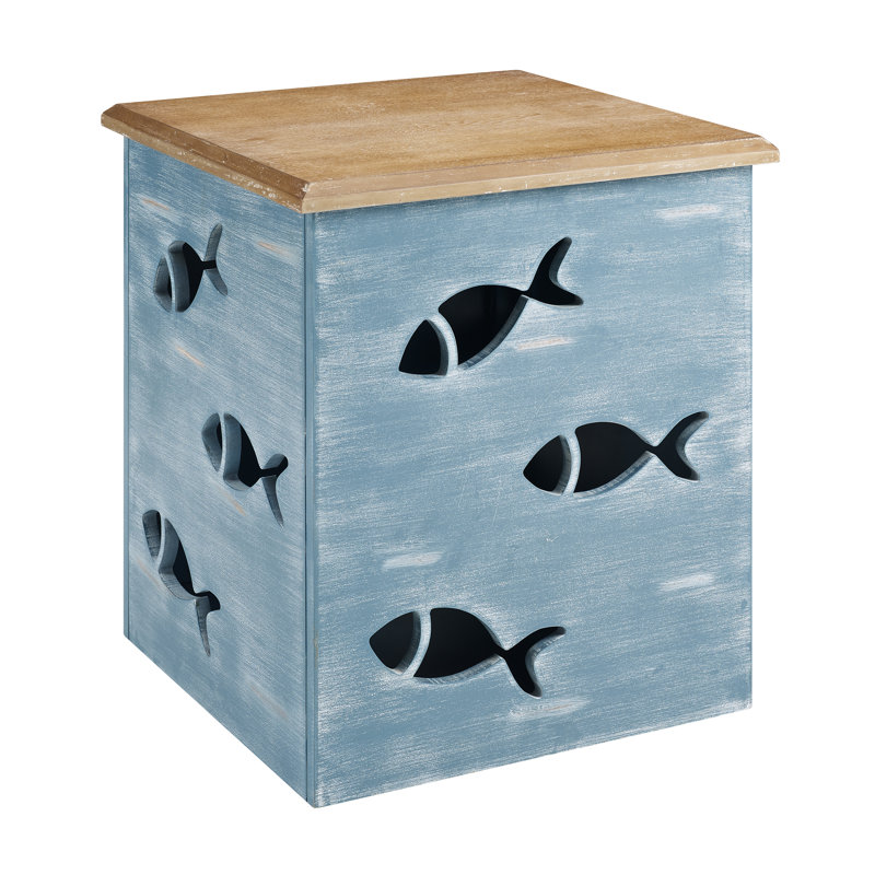 Table de bout avec rangement Finley Block, Beige/bleu