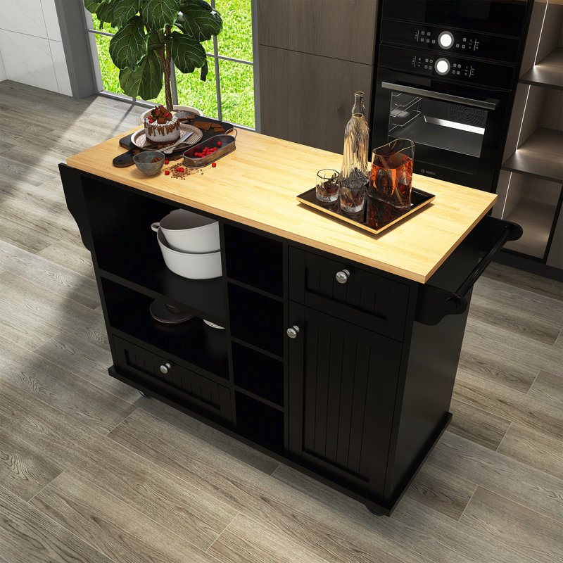 Kitchen Island Cart With Storage Cabinet And Two Locking Wheels, Black