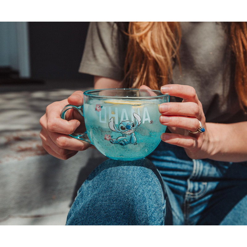 Tasse à café en verre Disney Lilo & Stitch Ohana | Peut contenir 16 onces