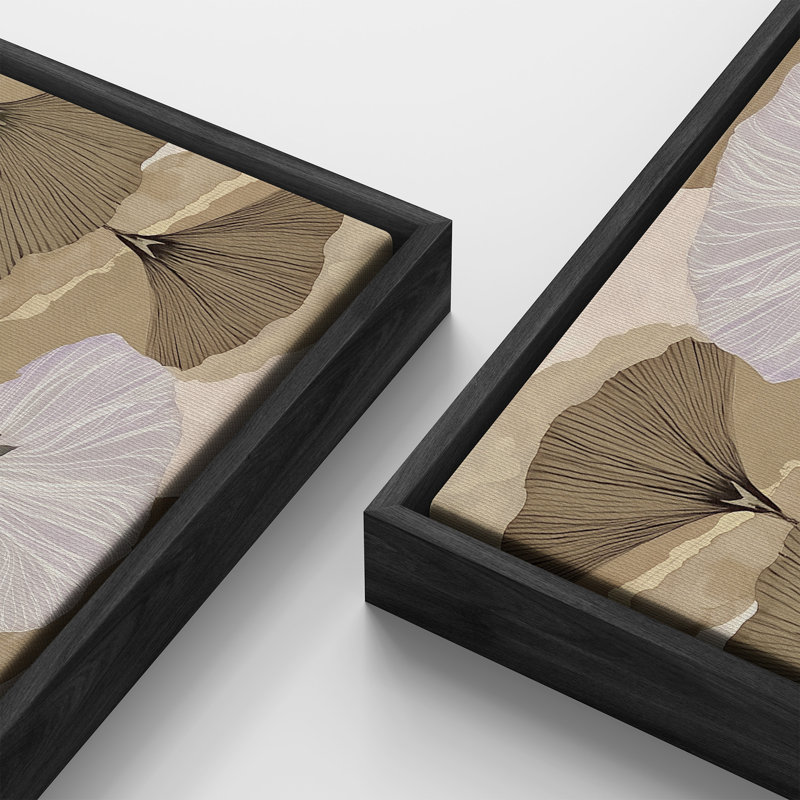 "Neutre", motif floral botanique avec feuilles de ginkgo, impression encadrée, H 30 po x l 60 po, Noir