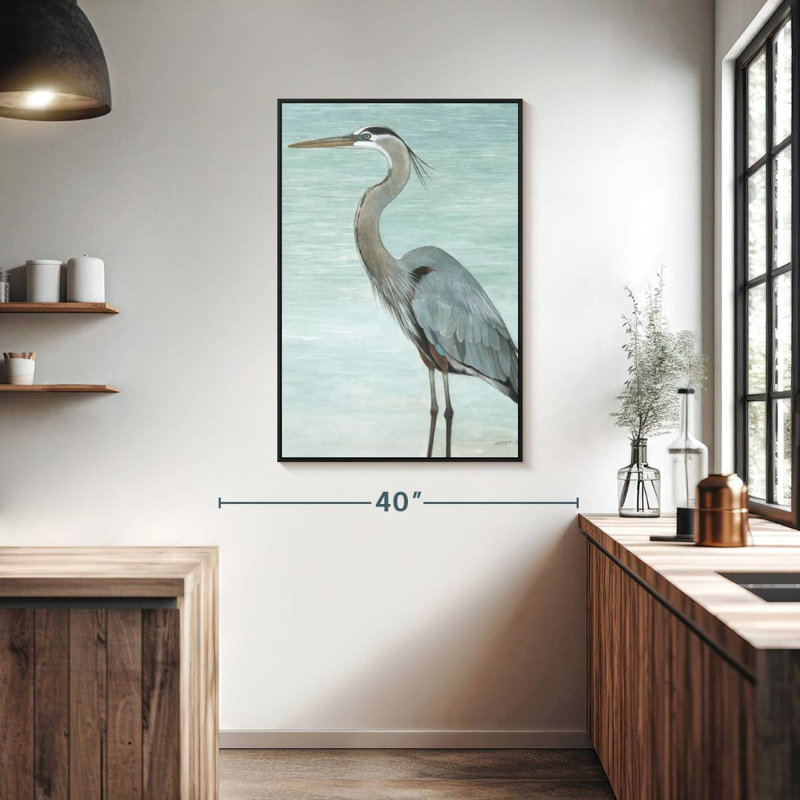 Grand héron, Cadre flottant noir, 27 po x 40 po
