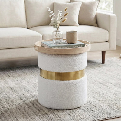 15"W Velvet Cylinder Upholstered Ottoman
