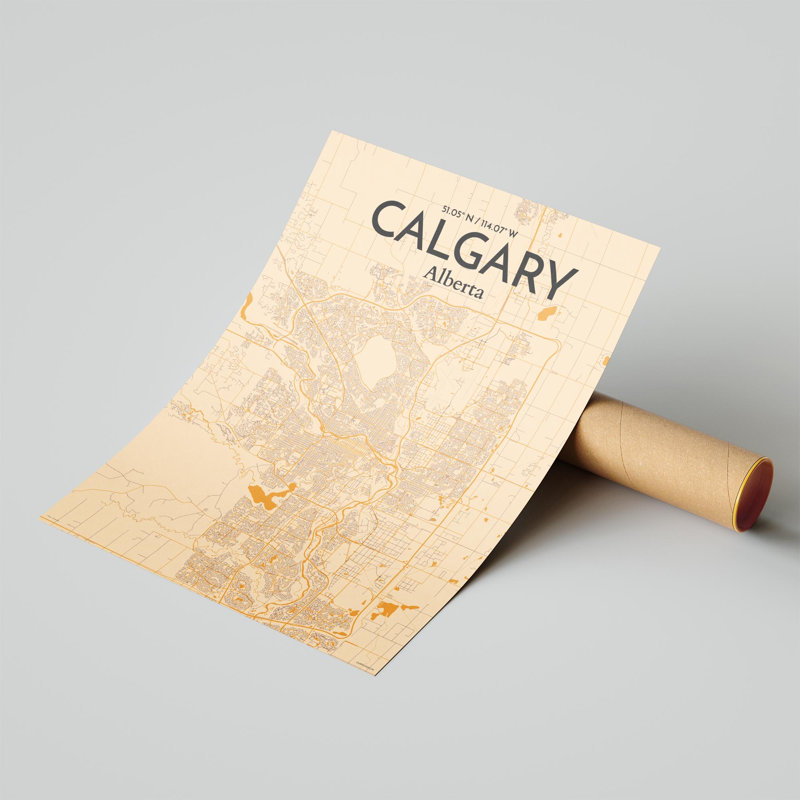 «Calgary City Map», impression rétro, H 24 po x l 18 po