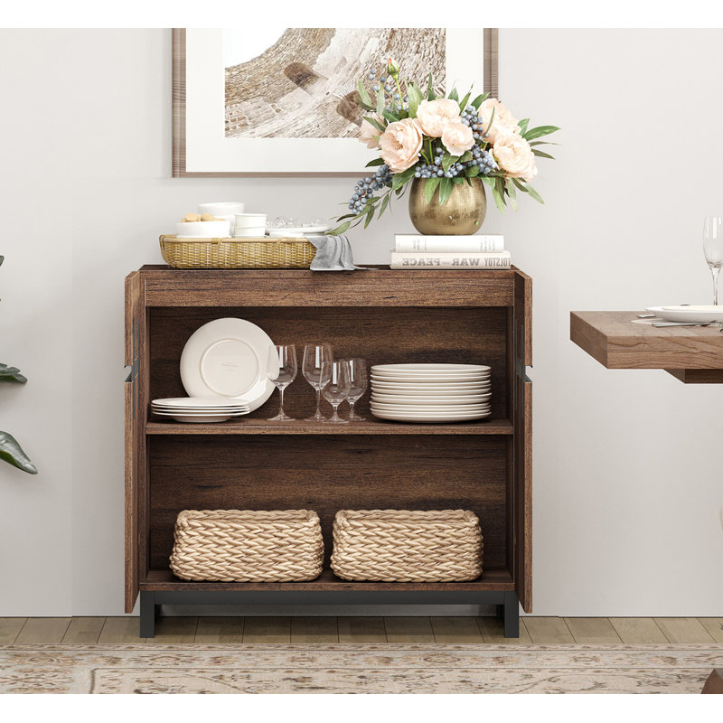 Buffet moderne 3-en-1 avec tablettes réglables et 3 tiroirs, H 30,6 po x l 94,5 po x P 15 po, Brun