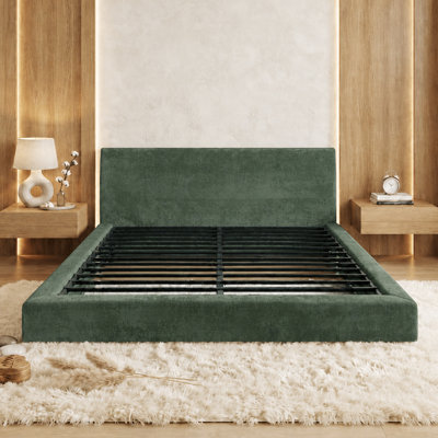 Compression Upholstered Bed Frame with Headboard, Vacuum‑Sealed Foam Bed with Metal Slats, No Box Spring Needed for Bedrooms & Apartments