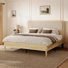 Linen Upholstered Platform Bed with Rounded Headboard and Solid Wood Legs