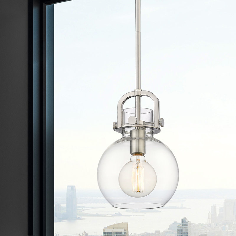 Luminaire suspendu sphère 1 lumière Borgen, Nickel satiné brossé, H 44,37 po x l 8 po x P 8 po, DEL