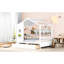 Lit double en bois pleine grandeur, blanc, avec tiroirs et tablette, un espace de jeu confortable pour le lit blanc et 2 espaces de rangement créant un environnement amusant-374445336