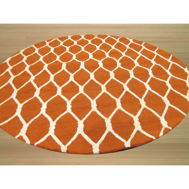 Amara Delicate Orange Hand Tufted Wool Rug, Round 6'