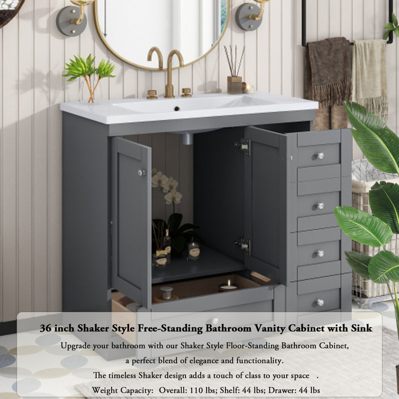 Rex 36'' Single Bathroom Vanity with Resin Top, Gray