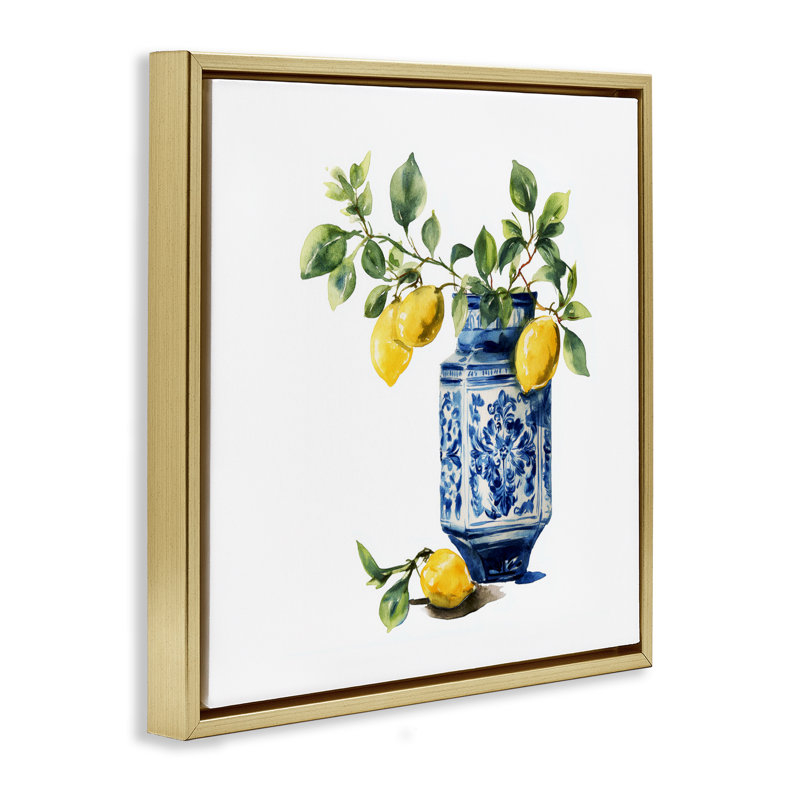 Cadre flottant orné de trésors de citron, design par Svetlana Aleynikova, H 18 po x l 18 po, Cadre flottant métallique doré