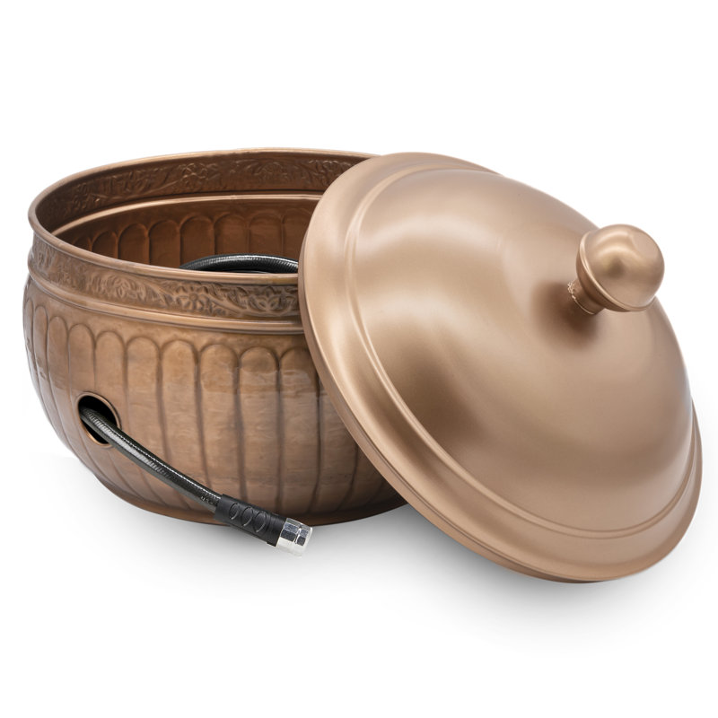 Copper Finish 19" Steel Garden Hose Pot with Lid