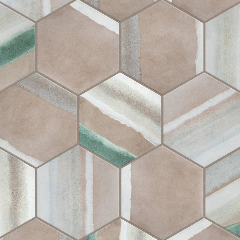 Matter Hex Canvas 8' x 9' Stone Look Wall & Floor Tile, Taupe/Green