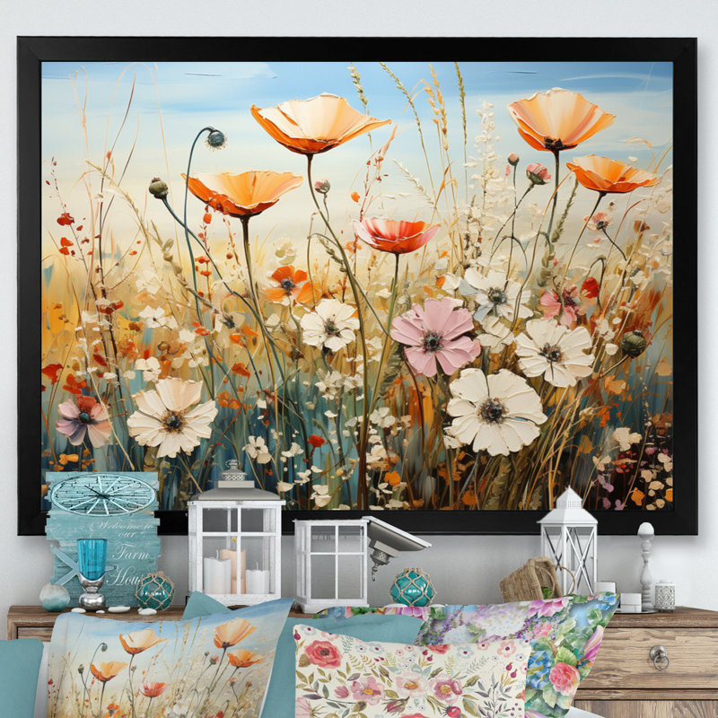 Fleurs sauvages, symphonie florale sur toile, H 12 po x l 20 po x P 1 po, Cadre simple noir